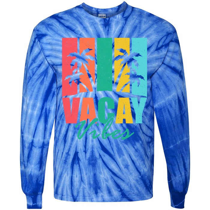 Vacay Vibes Retro Beach Vacation Summer Quote Gift Tie-Dye Long Sleeve Shirt