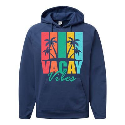 Vacay Vibes Retro Beach Vacation Summer Quote Gift Performance Fleece Hoodie