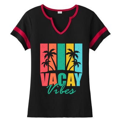 Vacay Vibes Retro Beach Vacation Summer Quote Gift Ladies Halftime Notch Neck Tee