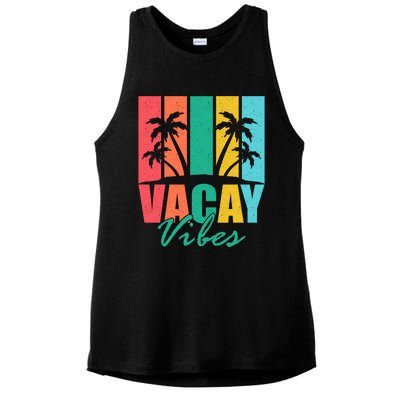 Vacay Vibes Retro Beach Vacation Summer Quote Gift Ladies PosiCharge Tri-Blend Wicking Tank