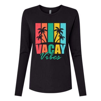 Vacay Vibes Retro Beach Vacation Summer Quote Gift Womens Cotton Relaxed Long Sleeve T-Shirt