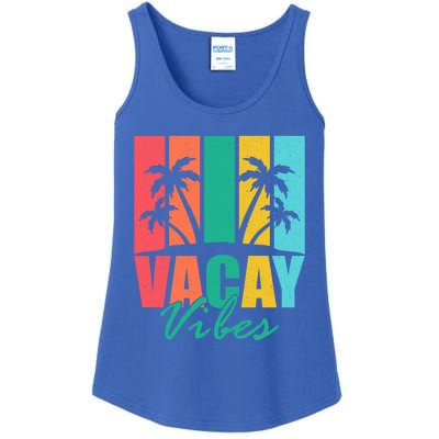 Vacay Vibes Retro Beach Vacation Summer Quote Gift Ladies Essential Tank