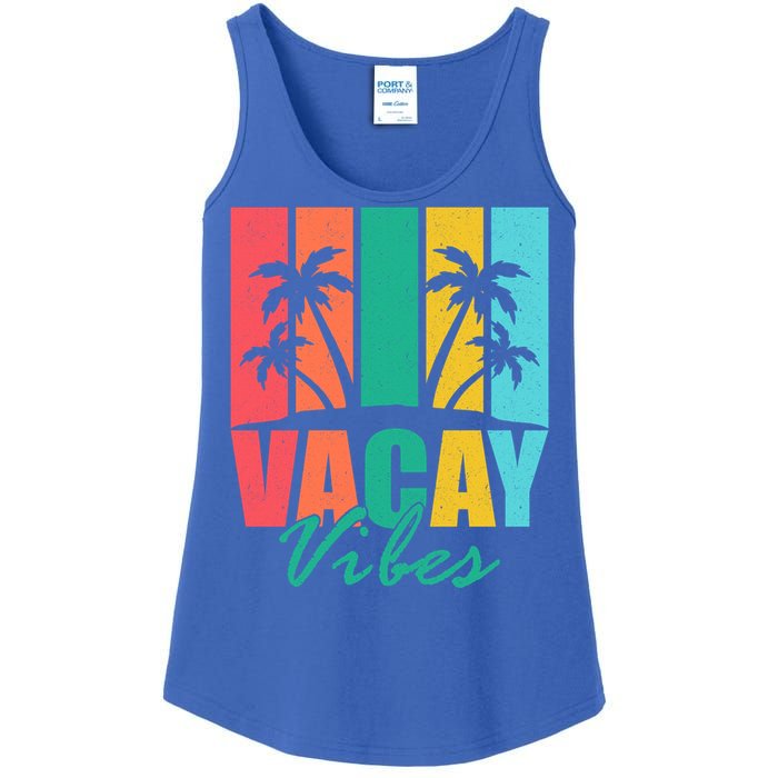 Vacay Vibes Retro Beach Vacation Summer Quote Gift Ladies Essential Tank