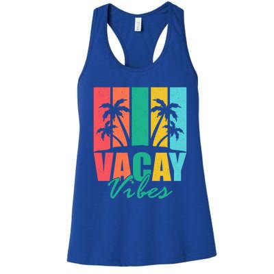 Vacay Vibes Retro Beach Vacation Summer Quote Gift Women's Racerback Tank