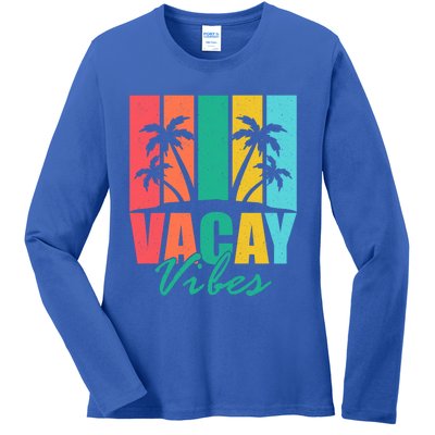 Vacay Vibes Retro Beach Vacation Summer Quote Gift Ladies Long Sleeve Shirt