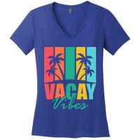 Vacay Vibes Retro Beach Vacation Summer Quote Gift Women's V-Neck T-Shirt