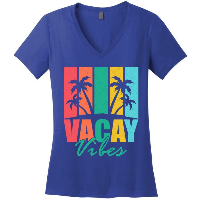 Vacay Vibes Retro Beach Vacation Summer Quote Gift Women's V-Neck T-Shirt