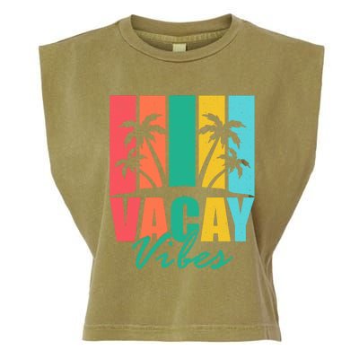 Vacay Vibes Retro Beach Vacation Summer Quote Gift Garment-Dyed Women's Muscle Tee