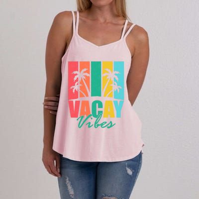 Vacay Vibes Retro Beach Vacation Summer Quote Gift Women's Strappy Tank