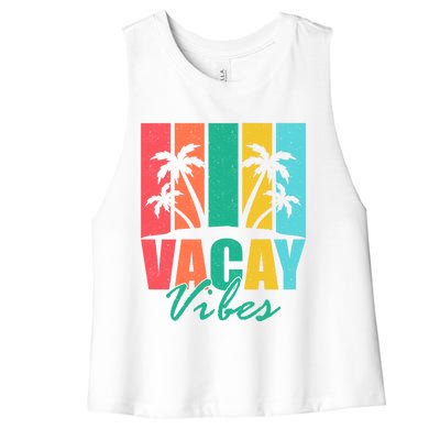 Vacay Vibes Retro Beach Vacation Summer Quote Gift Women's Racerback Cropped Tank