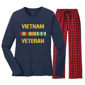 Vietnam Veteran Ribbon Bar Funny Army Women's Long Sleeve Flannel Pajama Set 