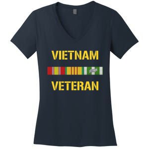 Vietnam Veteran Ribbon Bar Funny Army Women's V-Neck T-Shirt