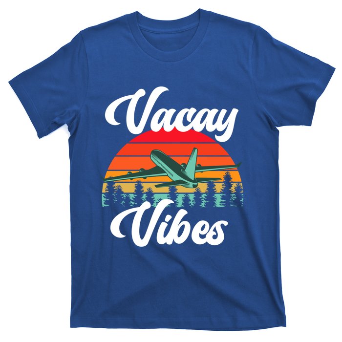 Vacay Vibes Retro Beach Vacation Summer Quote Airplane Gift T-Shirt