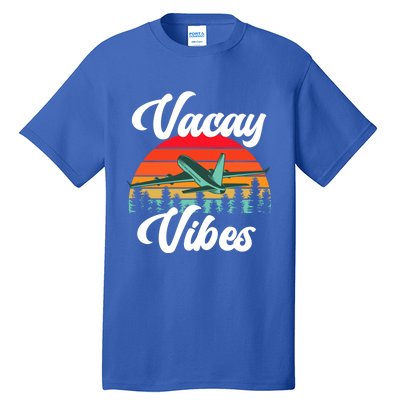 Vacay Vibes Retro Beach Vacation Summer Quote Airplane Gift Tall T-Shirt