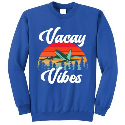 Vacay Vibes Retro Beach Vacation Summer Quote Airplane Gift Tall Sweatshirt