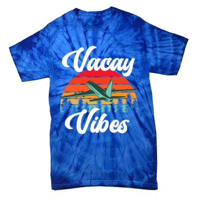 Vacay Vibes Retro Beach Vacation Summer Quote Airplane Gift Tie-Dye T-Shirt