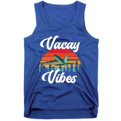 Vacay Vibes Retro Beach Vacation Summer Quote Airplane Gift Tank Top