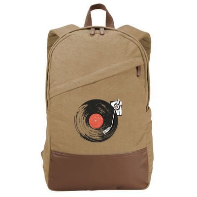 Vintage Vinyl Record Player Summer Vibes Retro Style Cotton Canvas Backpack