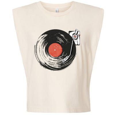 Vintage Vinyl Record Player Summer Vibes Retro Style Garment-Dyed Women's Muscle Tee