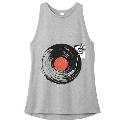 Vintage Vinyl Record Player Summer Vibes Retro Style Ladies PosiCharge Tri-Blend Wicking Tank