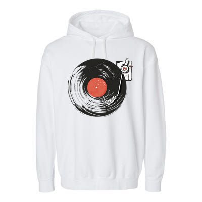 Vintage Vinyl Record Player Summer Vibes Retro Style Garment-Dyed Fleece Hoodie