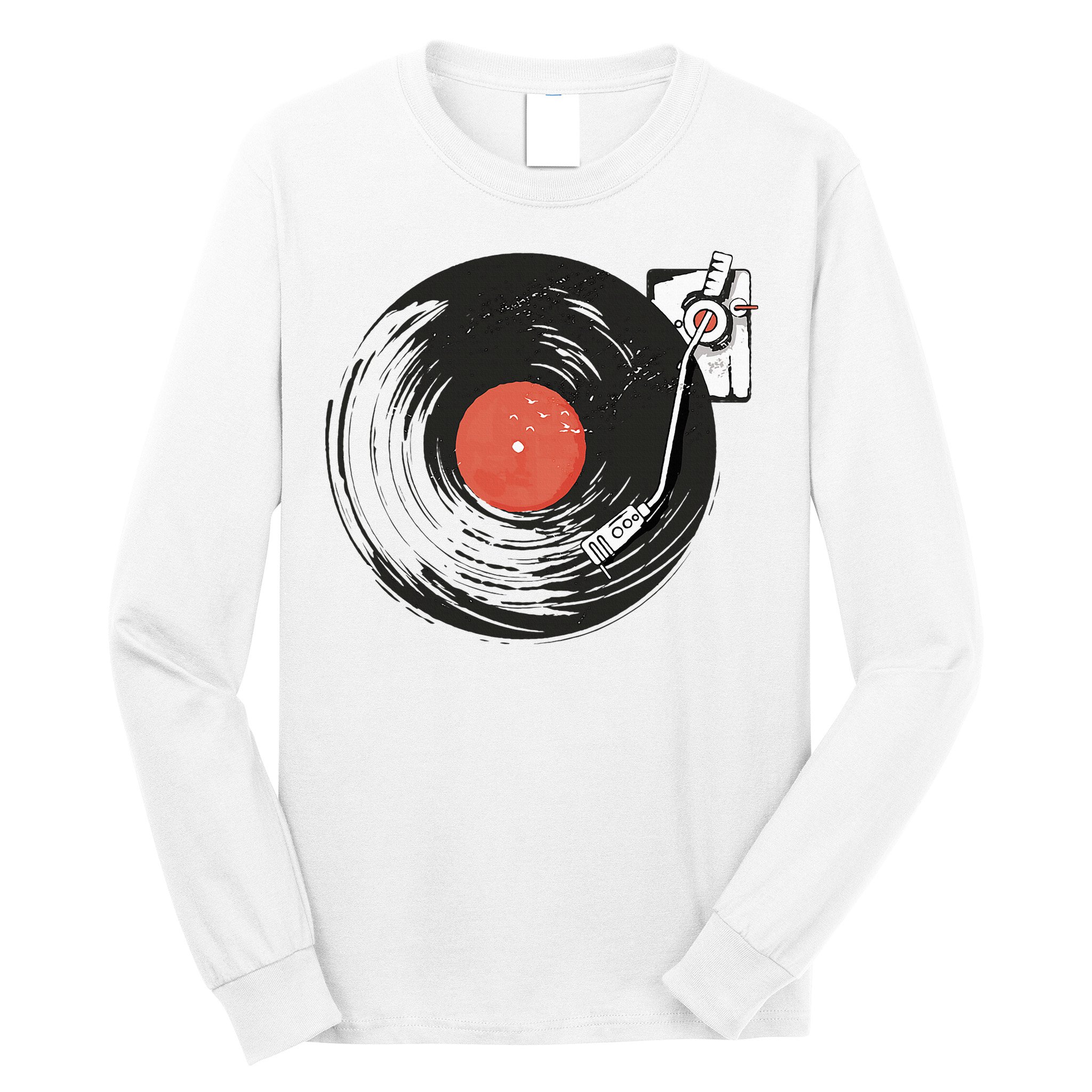 Vintage Vinyl Record Player Summer Vibes Retro Style Long Sleeve Shirt