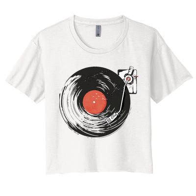 Vintage Vinyl Record Player Summer Vibes Retro Style Crop Top