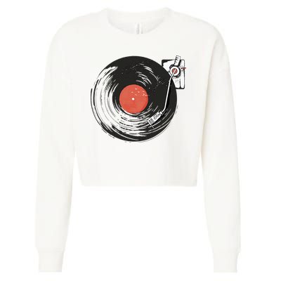 Vintage Vinyl Record Player Summer Vibes Retro Style Cropped Pullover Crew
