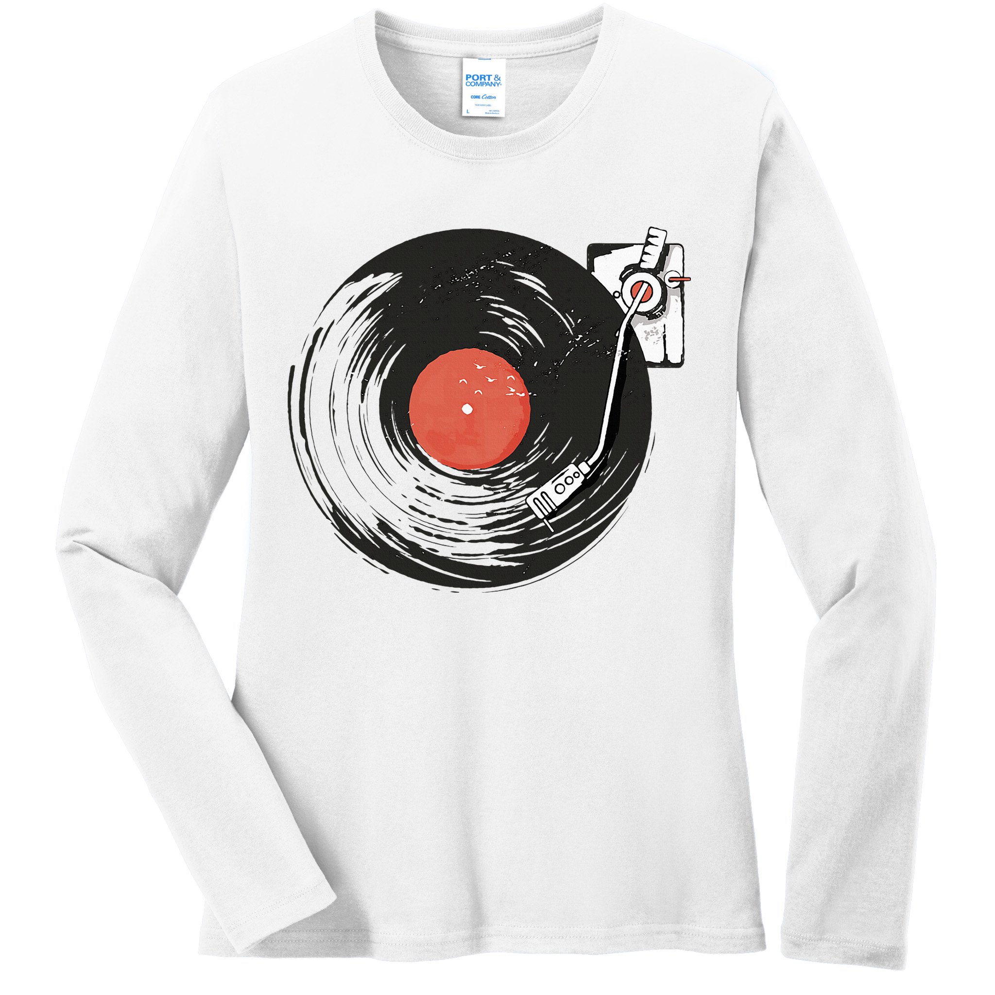 Vintage Vinyl Record Player Summer Vibes Retro Style Ladies Long Sleeve Shirt