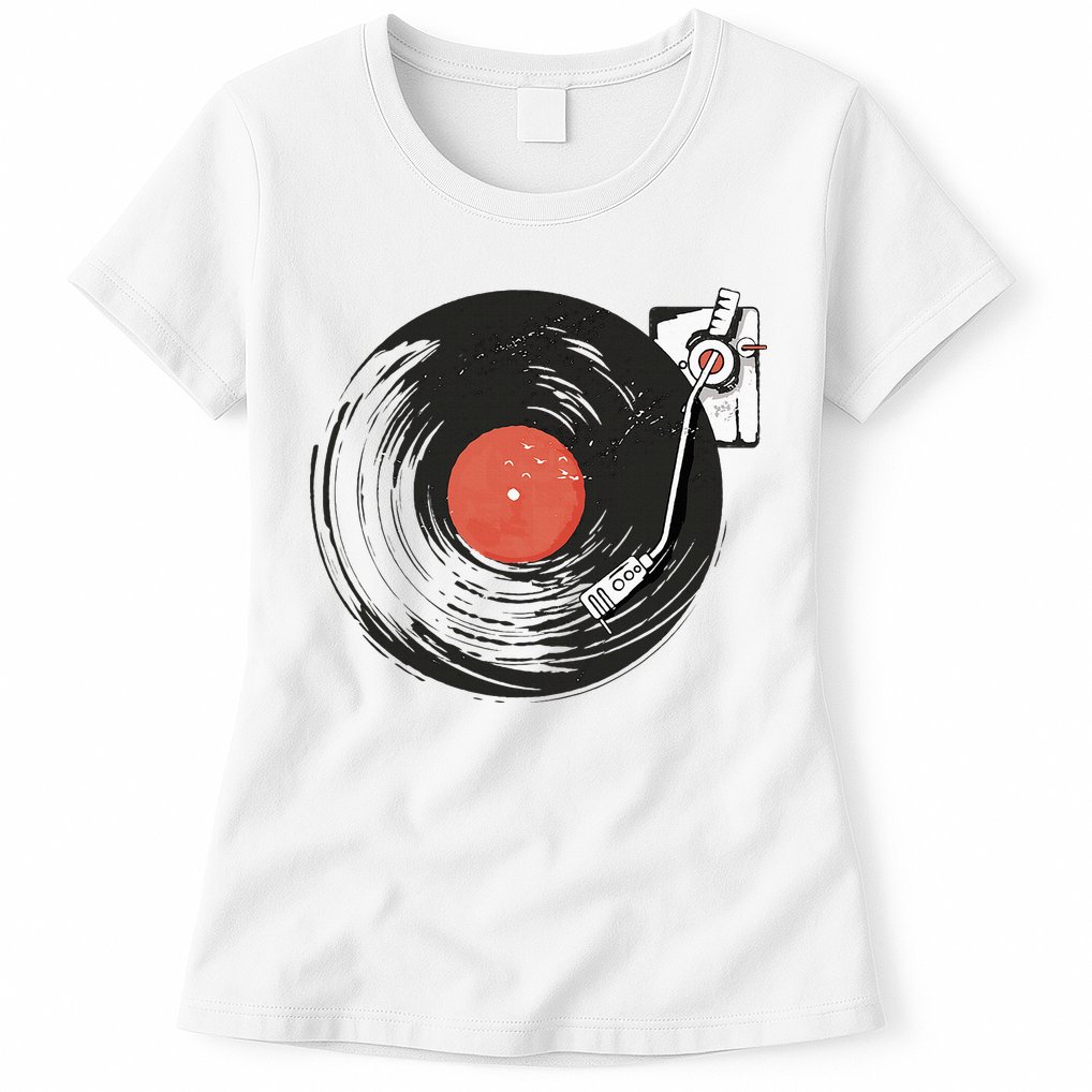 Vintage Vinyl Record Player Summer Vibes Retro Style Womens T-Shirt
