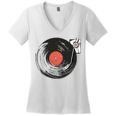 Vintage Vinyl Record Player Summer Vibes Retro Style Women's V-Neck T-Shirt