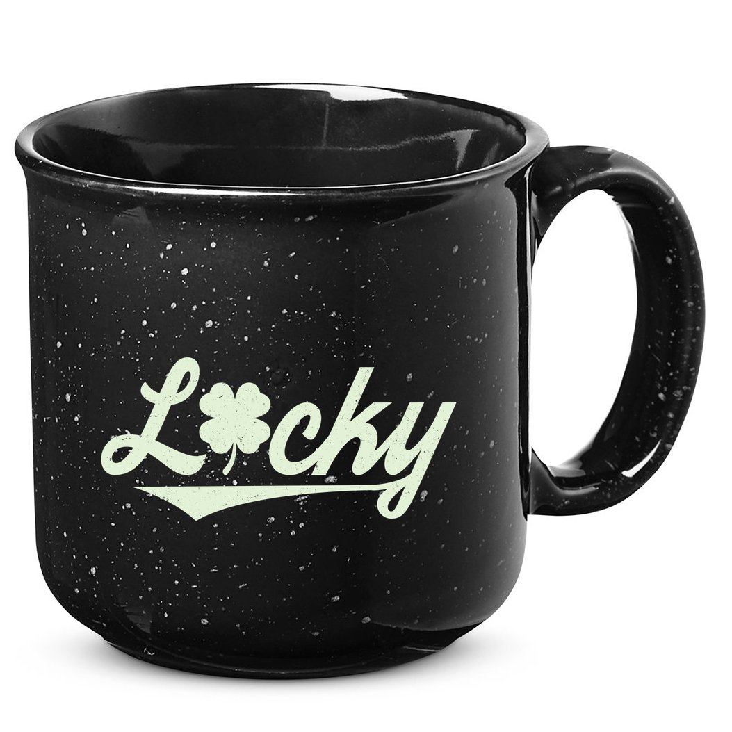 Vintage Varsity Style St Patricks Day Lucky Logo 15oz Campfire Ceramic Mug