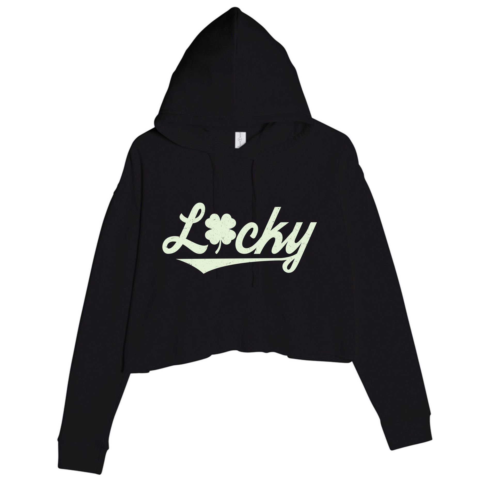 Vintage Varsity Style St Patricks Day Lucky Logo Crop Fleece Hoodie