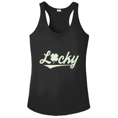 Vintage Varsity Style St Patricks Day Lucky Logo Ladies PosiCharge Competitor Racerback Tank