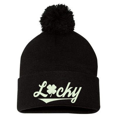 Vintage Varsity Style St Patricks Day Lucky Logo Pom Pom 12in Knit Beanie