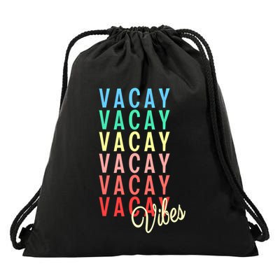 Vacay Vibes Summer Vacation Mode Travel Beach Surf Colorful Gift Drawstring Bag