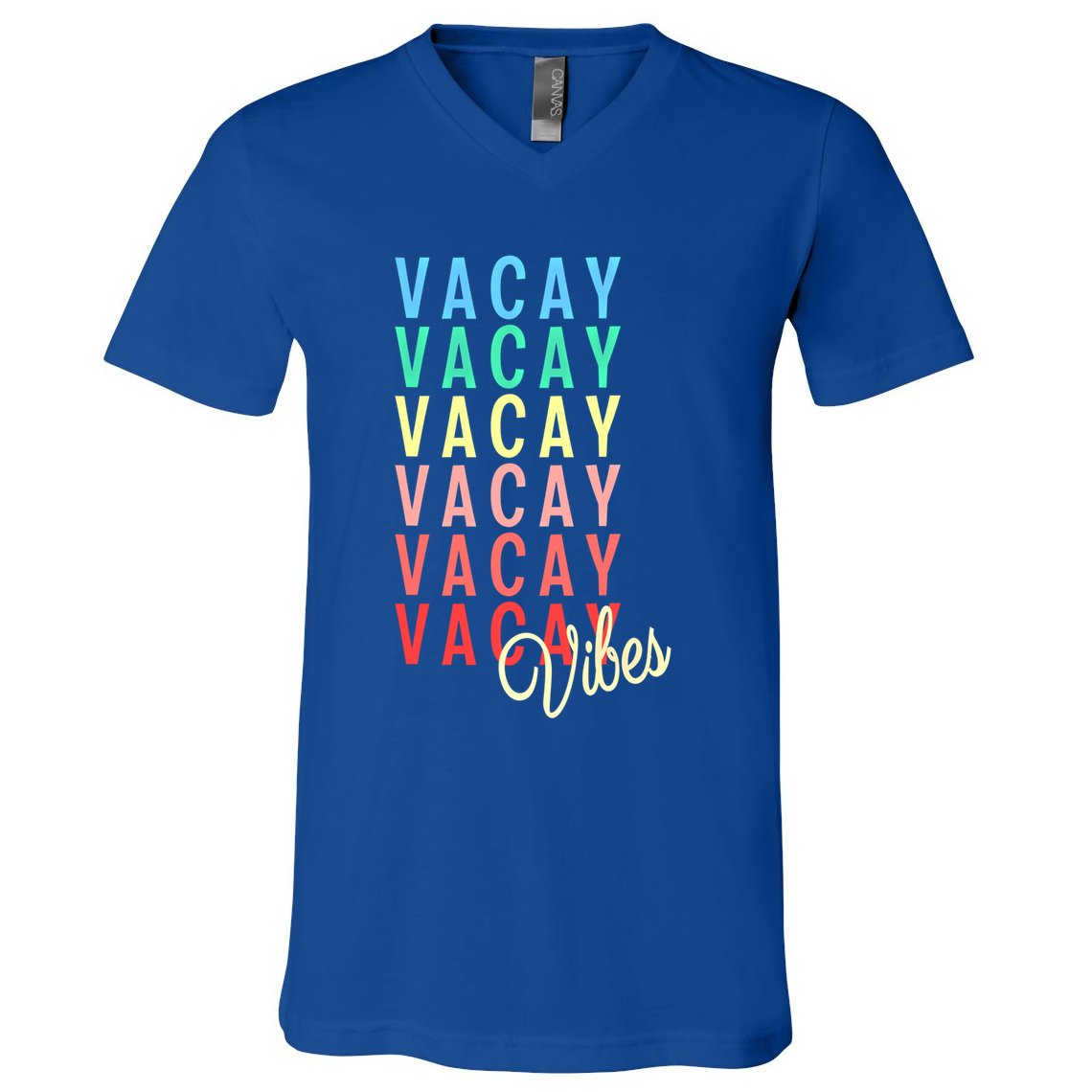 Vacay Vibes Summer Vacation Mode Travel Beach Surf Colorful Gift V-Neck T-Shirt