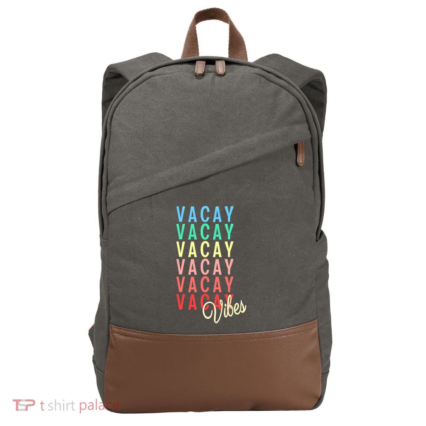 Vacay Vibes Summer Vacation Mode Travel Beach Surf Colorful Gift Cotton Canvas Backpack
