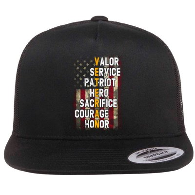 Veteran Valor Service Patriot Hero Sacrifice Courage Honor Flatbill Hat