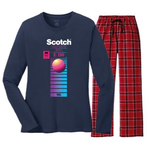 Vaporwave Vhs Scotch E180 Eg+ Women's Long Sleeve Flannel Pajama Set 