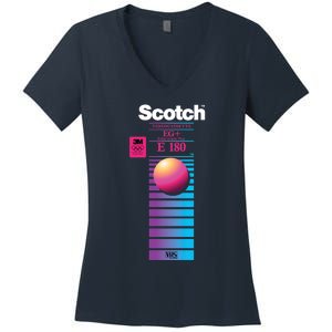 Vaporwave Vhs Scotch E180 Eg+ Women's V-Neck T-Shirt