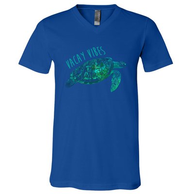 Vacay Vibes Sea Blue Tribal Turtle Funny Gift V-Neck T-Shirt