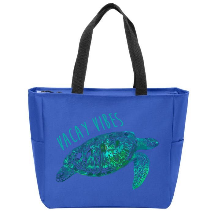 Vacay Vibes Sea Blue Tribal Turtle Funny Gift Zip Tote Bag