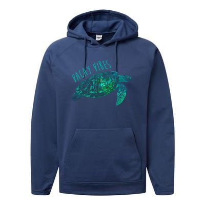 Vacay Vibes Sea Blue Tribal Turtle Funny Gift Performance Fleece Hoodie