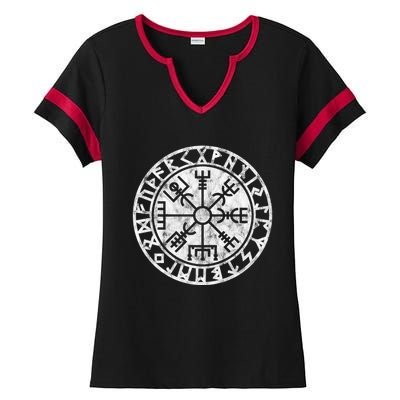 Vintage Vegvisir Symbol Futhark Runes Viking Compass Norse Protection Ladies Halftime Notch Neck Tee