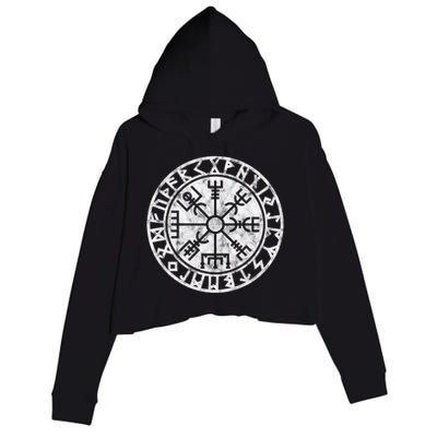 Vintage Vegvisir Symbol Futhark Runes Viking Compass Norse Protection Crop Fleece Hoodie