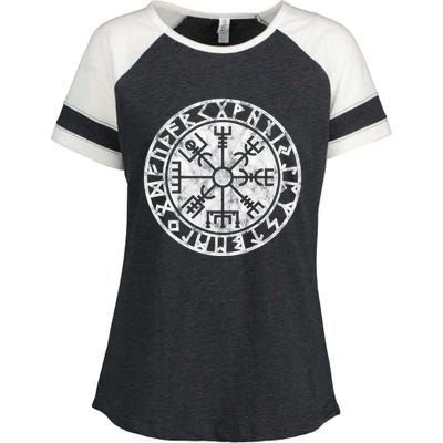 Vintage Vegvisir Symbol Futhark Runes Viking Compass Norse Protection Enza Ladies Jersey Colorblock Tee