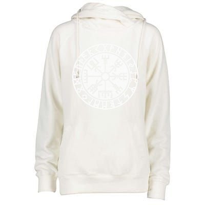 Vintage Vegvisir Symbol Futhark Runes Viking Compass Norse Protection Womens Funnel Neck Pullover Hood