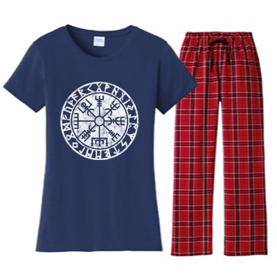 Vintage Vegvisir Symbol Futhark Runes Viking Compass Norse Protection Women's Flannel Pajama Set