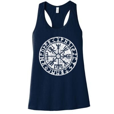 Vintage Vegvisir Symbol Futhark Runes Viking Compass Norse Protection Women's Racerback Tank